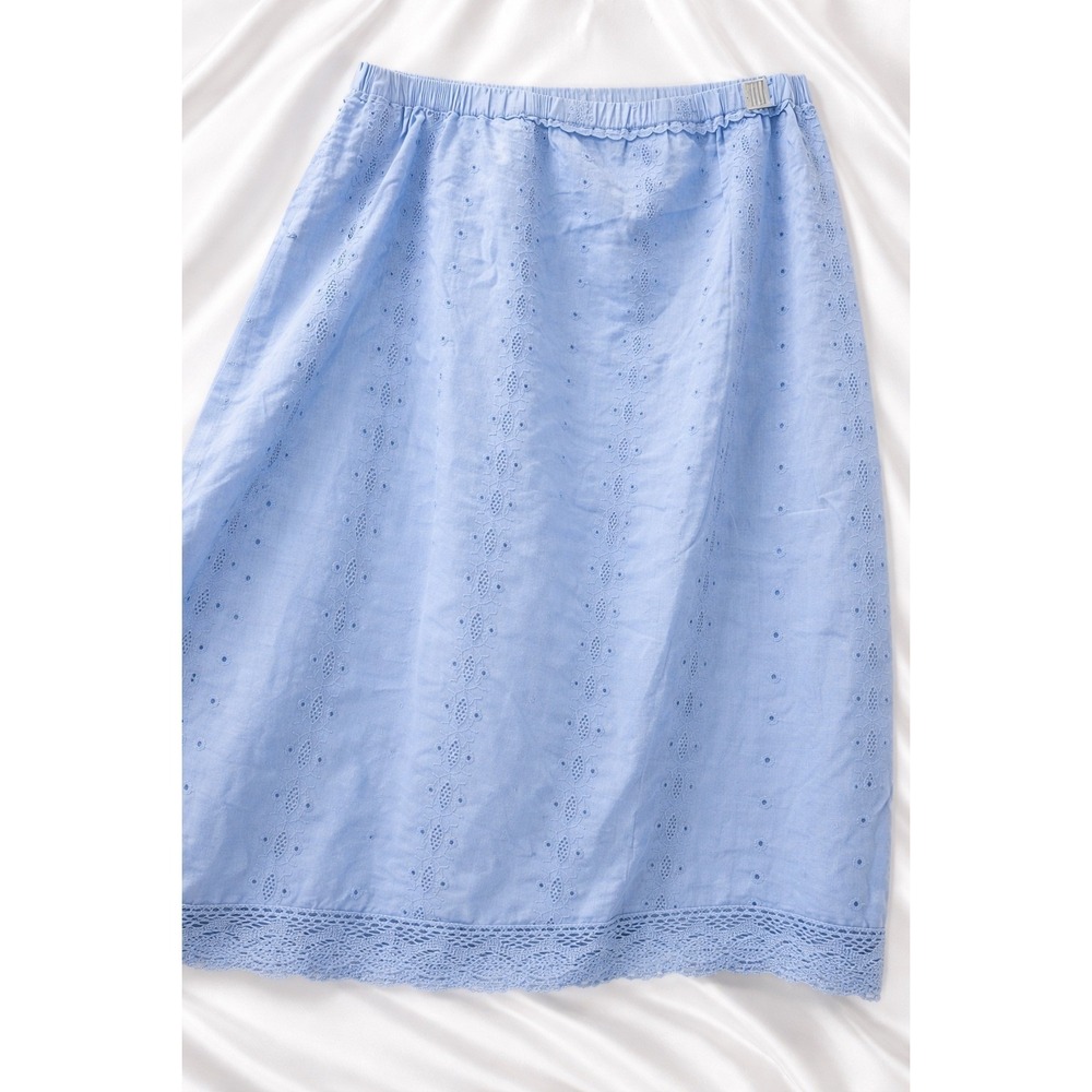 Denim & Co. Eyelet Midi Skirt Light Blue Pull On Elastic Waist Cotton Size XL - Picture 3 of 9